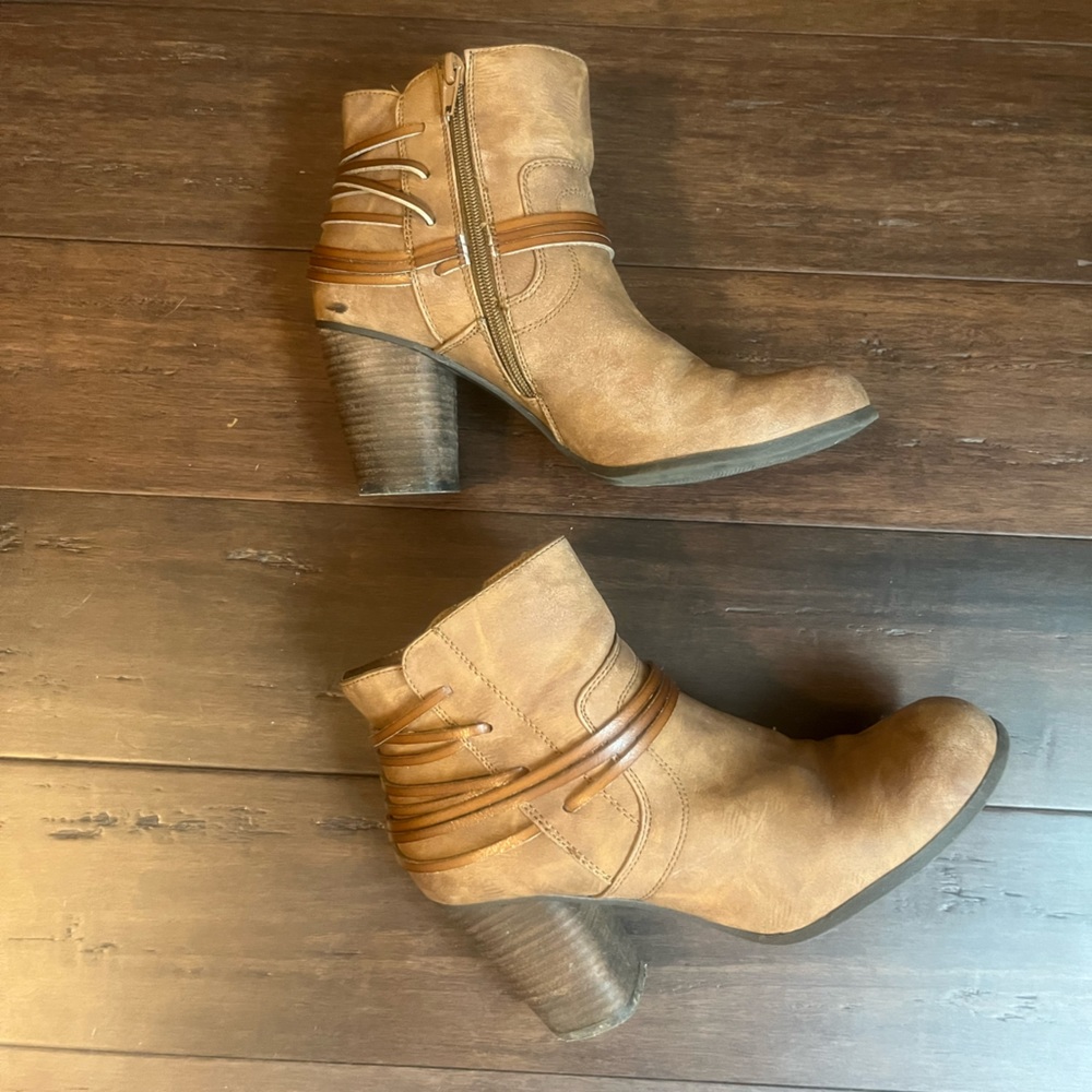 Madden Girl brown ankle booties with heel. Size 10.